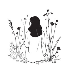 pencil outline line art illustration of reconnecting with oneself in nature