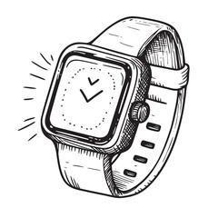 pencil outline line art illustration of smartwatch receiving notifications