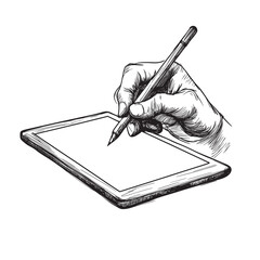 pencil sketch outline illustration of tablet sketching with stylus