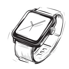 simple outline line art illustration of smartwatch with a fitness tracking app