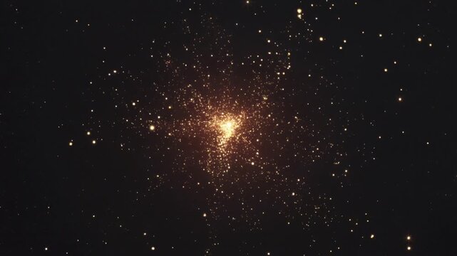 Golden particles exploding and imploding in space