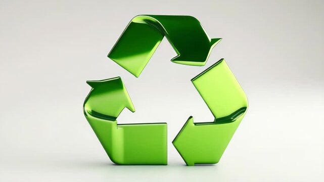  of a three-dimensional green recycling symbol on a white background.