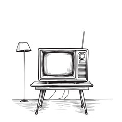 sketched outline vector illustration art of television in a modern art gallery