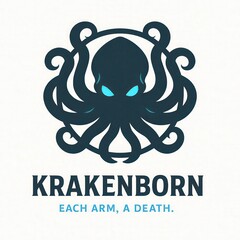 Dark octopus  with glowing blue eyes and ornate tentacles.