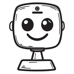 doodle cartoon outline vector illustration of webcam focused on a smiling face