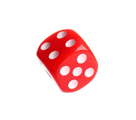 Red game dice isolated on white background, closeup