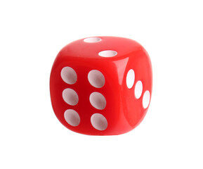 Red game dice isolated on white background, closeup