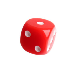 Red game dice isolated on white background, closeup