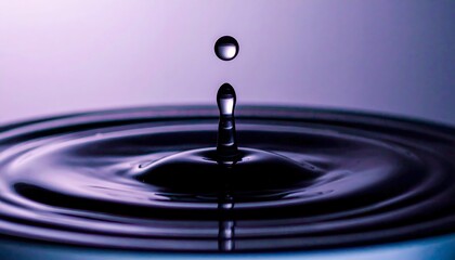 Gota de agua cayendo sobre una superficie l&iacute;quida creando ondas conc&eacute;ntricas en tonos azul violeta