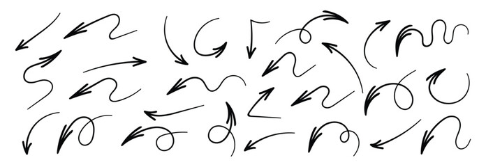 Naklejka premium Roughly Drawn Sketch Arrow Set with Loops and Curves