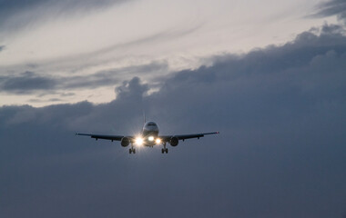 Jet Landing at Evening Airport Scene