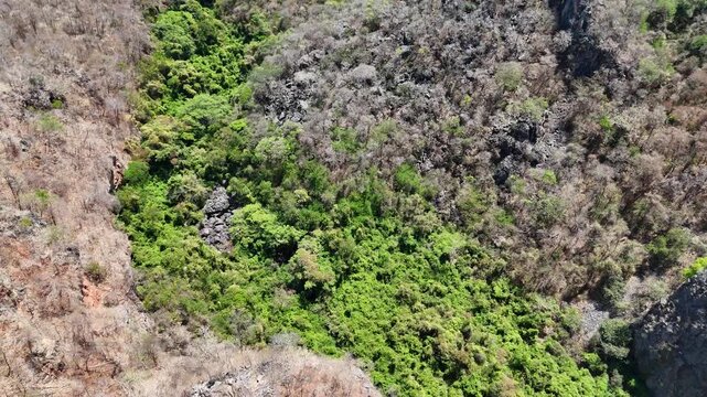 Vista a&eacute;rea dos canions do Parque de Cavernas do Perua&ccedil;u, Janu&aacute;ria, Minas Gerais, Brasil. Um v&iacute;deo de drone! 