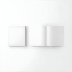 Blank Square Book or Magazine Mockup Set - Closed Cover and Open Spread on White