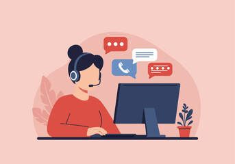 A customer service representative working at a computer, assisting clients with support.