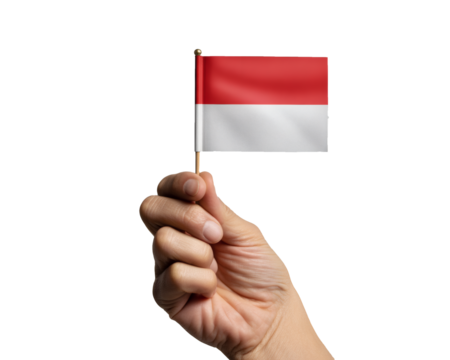  a hand gently holding a small Monaco flag on a stick, perfect for depicting national pride or support