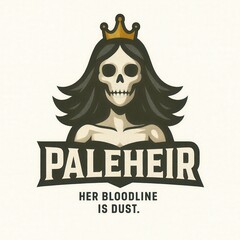 Skeleton queen with crown and flowing hair wears a regal headdress.