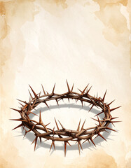 A crown of thorns on an old stained sheet of paper with copy space
