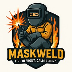 Welder with sparks and flames prepares for a welding job.