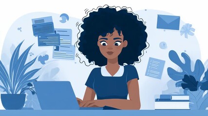 Medium shot of a job seeker attending a virtual remote work fair focused on various telecommute career paths.