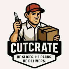 Delivery man with knife and box