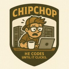 Frustrated programmer works on laptop with server racks in background.