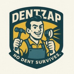 Craftsman with tools fixes dents with a smile and hammer.