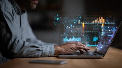 Data scientist working with big data sets on a laptop using advanced algorithms to uncover hidden patterns and optimize operational efficiency. - Powered by Adobe