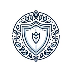Shield emblem with leaf design surrounded by foliage