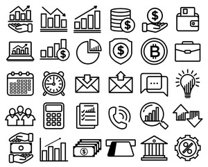 financial business icon set black