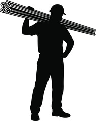 Fototapeta premium Construction Worker Carrying Steel Rods Silhouette Vector