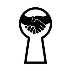 Valentine holding hands vector art of handshake inside keyhole concept