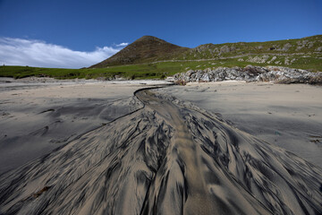 Sand Patterns on Traigh na Cleavag beach with Ceapabhal, Isle of Harris, Scotland