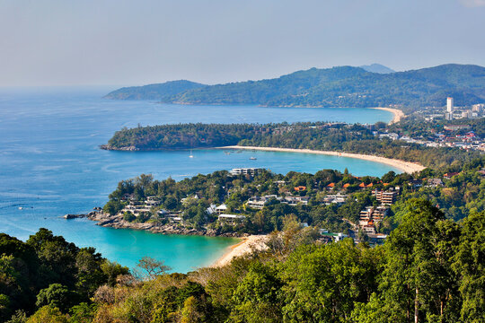 Stunning view of Kata Noi, Kata, and Karon beaches in Phuket Thailand