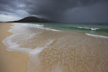 Rain over Ceapabhal from Scarista Beach,  Isle of Harris, Scotland