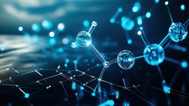 Molecular structures in motion scientific exploration laboratory environment digital art futuristic viewpoint