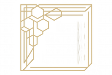 Golden art deco style frame featuring geometric lines and hexagon shapes, creating an ornate corner design, on transparent background