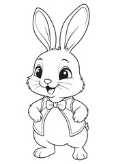 editable and educational coloring page of cute bunny holding balloon, animal drawing iso size print ready vector