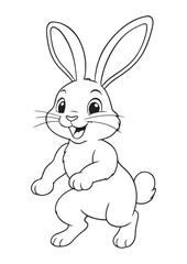 cute bunny with bow coloring page, educational editable animal drawing iso size and print ready vector