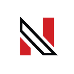 Bold, high-contrast logo featuring the letter N constructed from sharp, geometric red and black shapes. Suitable for strong, aggressive branding, tech, or automotive