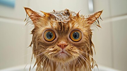 Hilarious Wet Cat Portrait - A Bath Time Comedy Show.