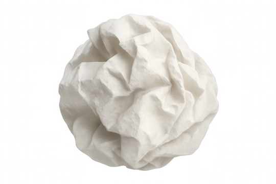 Crumpled paper ball representing mistakes, waste, stress, and frustration, isolated on transparent background
