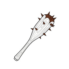 Illustration of a wooden mace isolated on white background medieval weapon with a spiked head symbol of brute force and ancient warfare, representing power and aggression