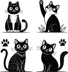 Clean black and white vector illustration of cat icons like 3.eps