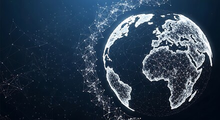 Digital representation of the Earth, composed of interconnected nodes and lines, floating in space.