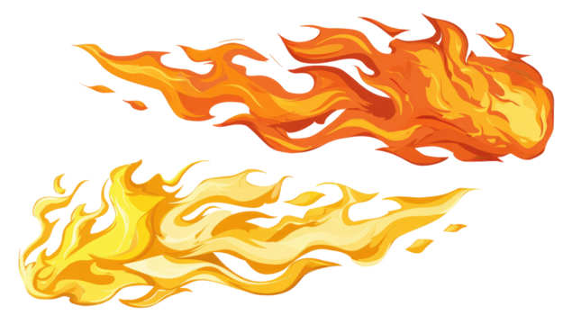 Two stylized flames, one orange-red, one yellow-orange