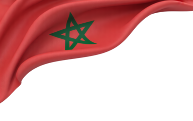 Realistic Moroccan Flag Waving Gently Across the Top, Providing Ample Copy Space Below for Text or Graphics on transparent background.