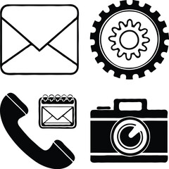 Clean black and white vector illustration of phone icons like.eps