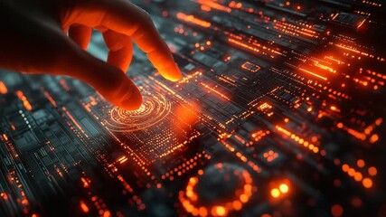 Human Finger Activating a Futuristic Digital Interface. - Powered by Adobe