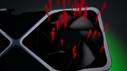 Animated heat flow visualization on spinning graphics card fan