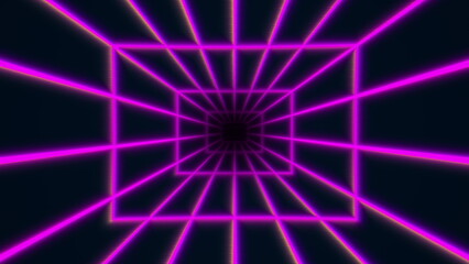 Vibrant neon tunnel with glowing lines and depth.